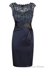 Short Sheath Navy Mother Of Bride Dress With Lace Beading  Prom Gown