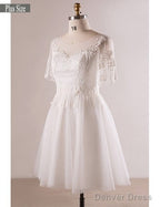 Short Sleeve Appliques White Plus Size Unique Lace Wedding Dress