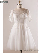 Short Sleeve Appliques White Plus Size Unique Lace Wedding Dresses