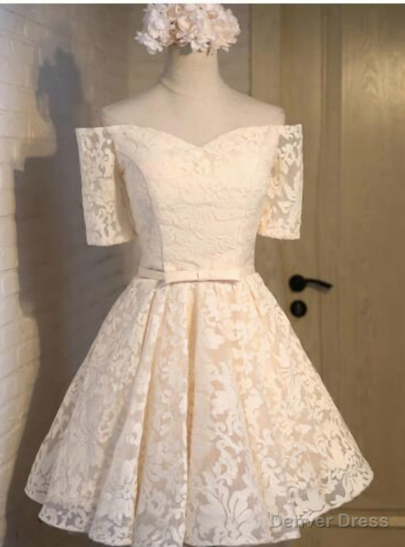 Short Sleeve Yellow Lace Homecoming Dress Main image