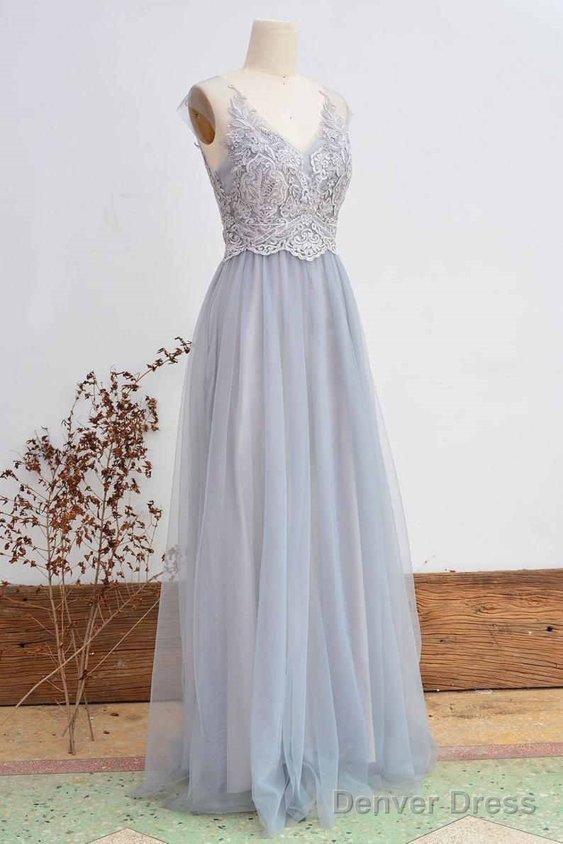 Short Sleeved Light Grey Appliqued Bridesmaid Dresses Secondary image
