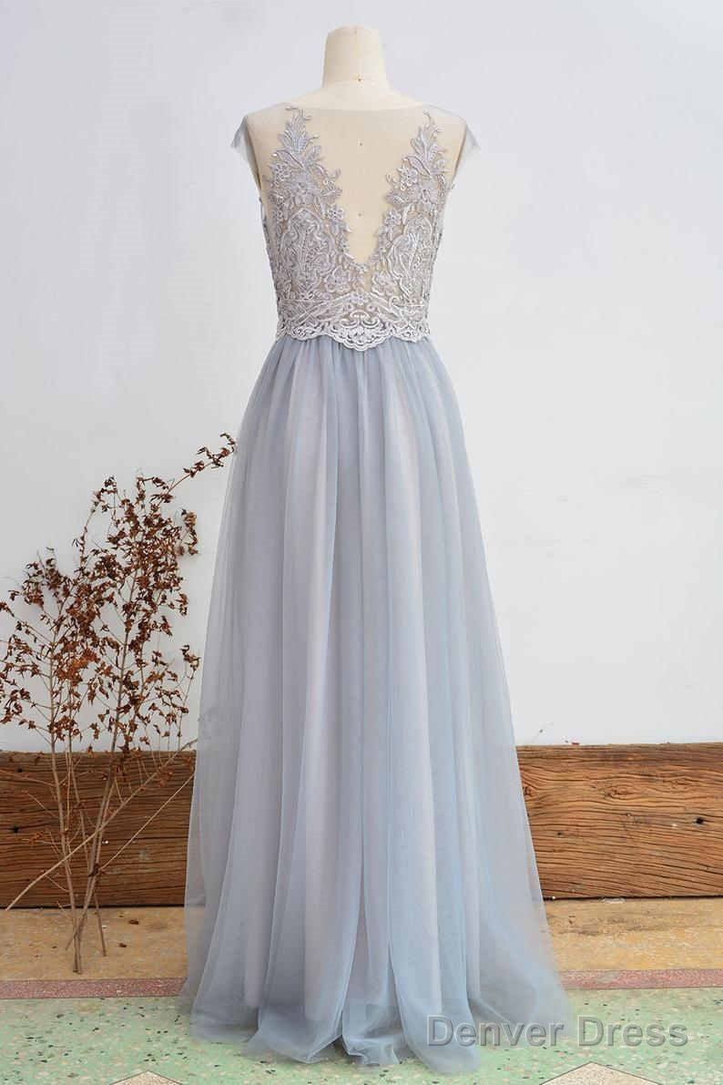 Short Sleeved Light Grey Appliqued Bridesmaid Dresses