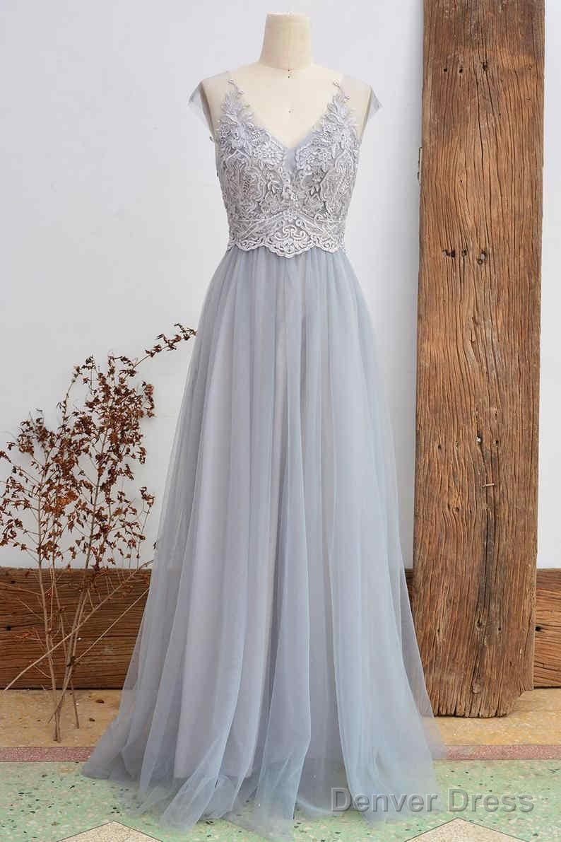 Short Sleeved Light Grey Appliqued Bridesmaid Dresses Main image