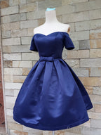 Short Sleeves Blue Red Black Prom Dress, Short Sleeves Prom Homecoming Graduation Dresses