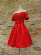 Short Sleeves Blue Red Black Prom Dress, Short Sleeves Prom Homecoming Graduation Dresses