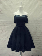 Short Sleeves Blue Red Black Prom Dress, Short Sleeves Prom Homecoming Graduation Dresses
