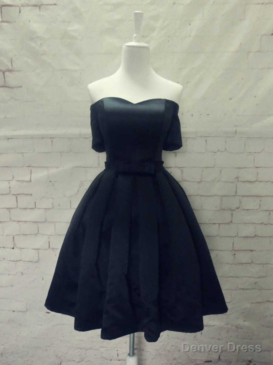 Short Sleeves Blue Red Black Prom Dress, Short Sleeves Prom Homecoming Graduation Dresses