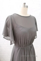 Short Sleeves Chiffon Long Bridesmaid Dress Wedding Prom Dresses