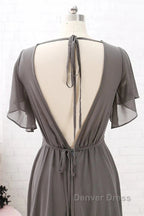 Short Sleeves Chiffon Long Bridesmaid Dresses Wedding Party Formal Dresses