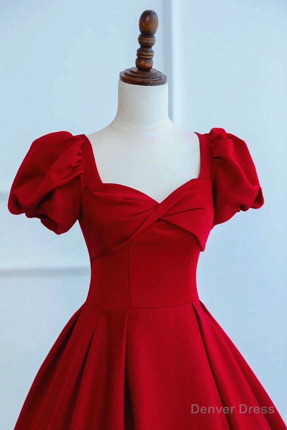 Short Sleeves Dark Red Long Prom Dress, Dark Red Long Prom Dresses
