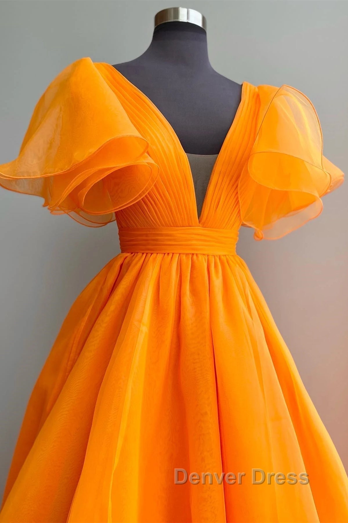 Short Sleeves Orange Long Prom Dress, Orange Long Prom Dresses Secondary image