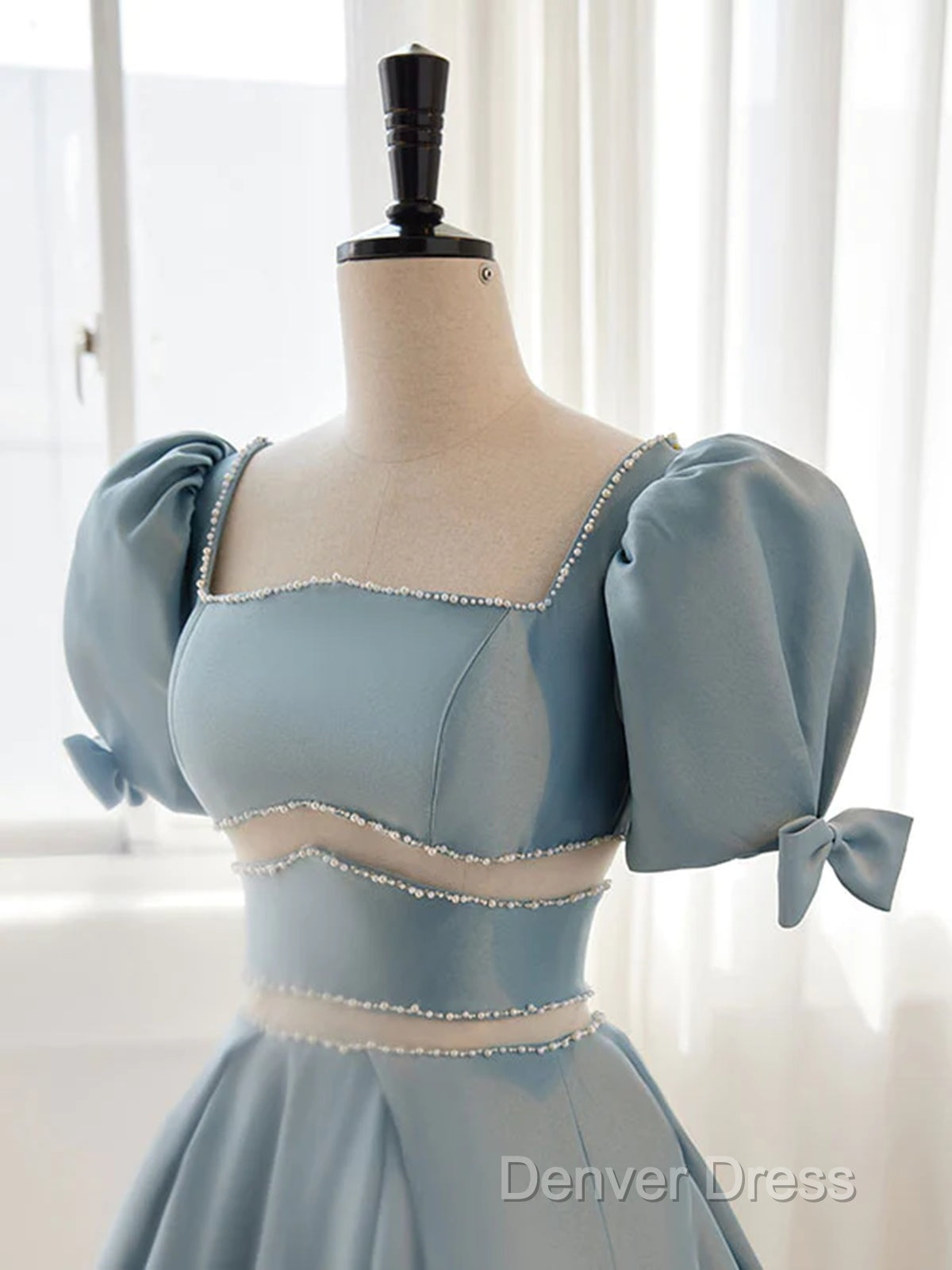 Short Sleeves Short Blue Prom Dress, Short Blue Prom Homecoming Dresses