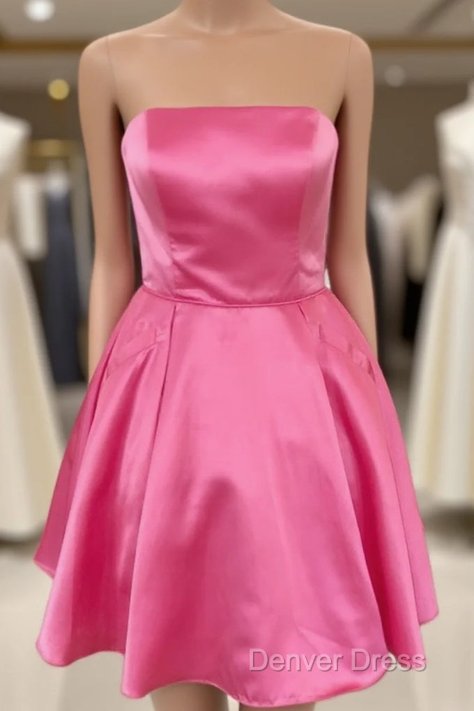 Short Strapless Pink Prom Dress, Short Pink Graduation Homecoming Dresses