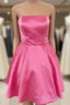 Short Strapless Pink Prom Dress, Short Pink Graduation Homecoming Dresses