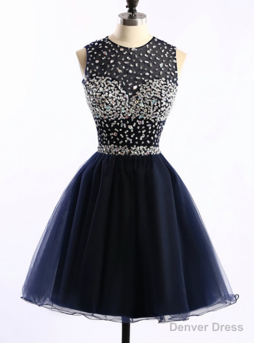 Short Sweetheart Illusion Beaded Embellished Open Back Short Tulle Homecoming Dresses Main image