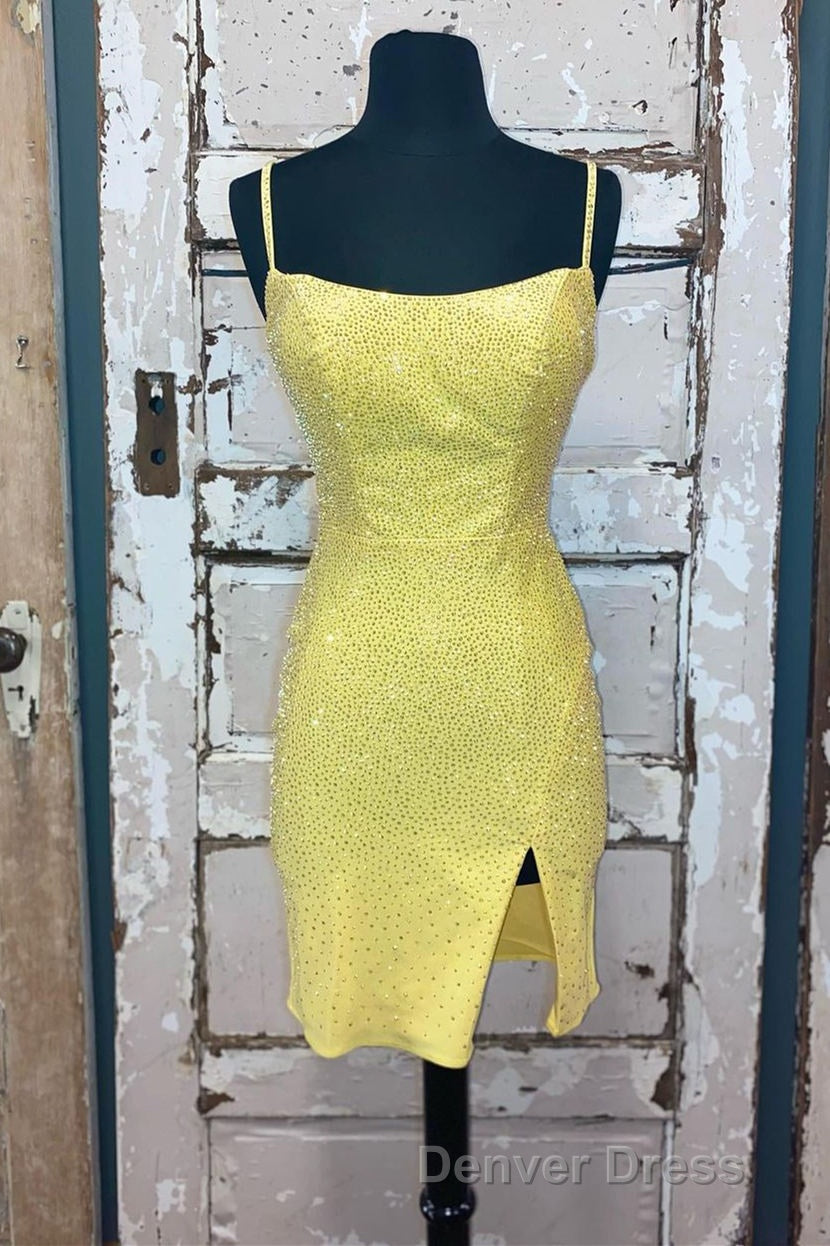 Short Tight Yellow Homecoming Dresses,Crystal Beaded Semi Formal Dresses Secondary image