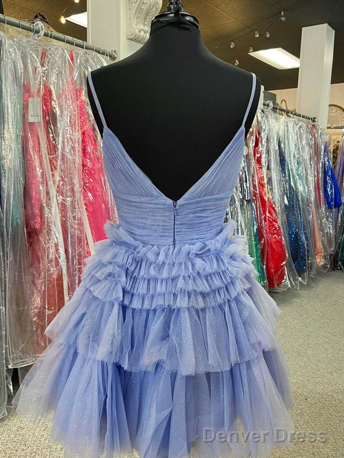 Short V Neck Blue Pink Champagne Prom Dress, V Neck Blue Pink Champagne Prom Homecoming Dresses