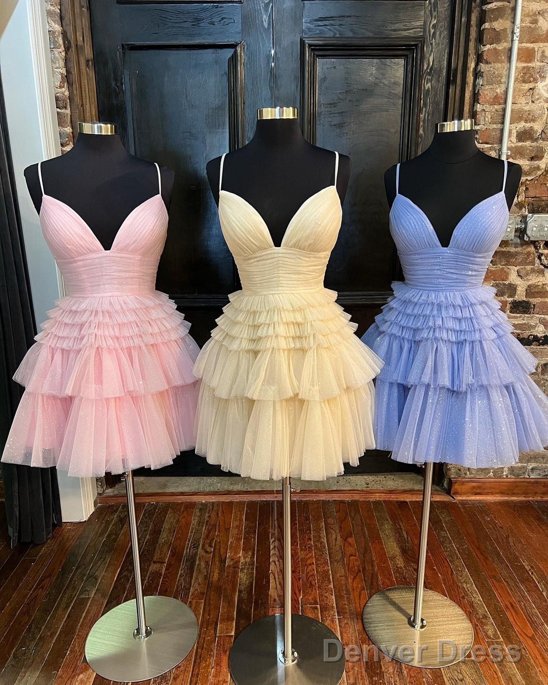 Short V Neck Blue Pink Champagne Prom Dress, V Neck Blue Pink Champagne Prom Homecoming Dresses