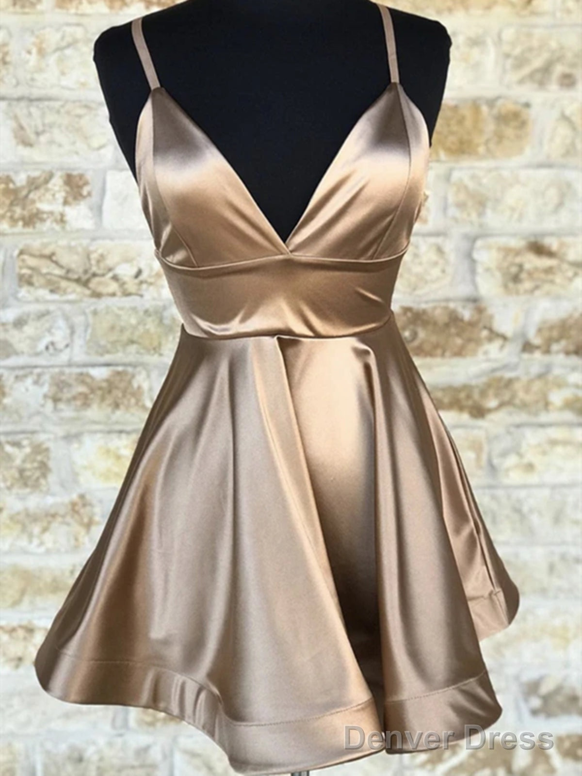 Short V Neck Champagne Prom Dress, Short V Neck Champagne Graduation Homecoming Dresses