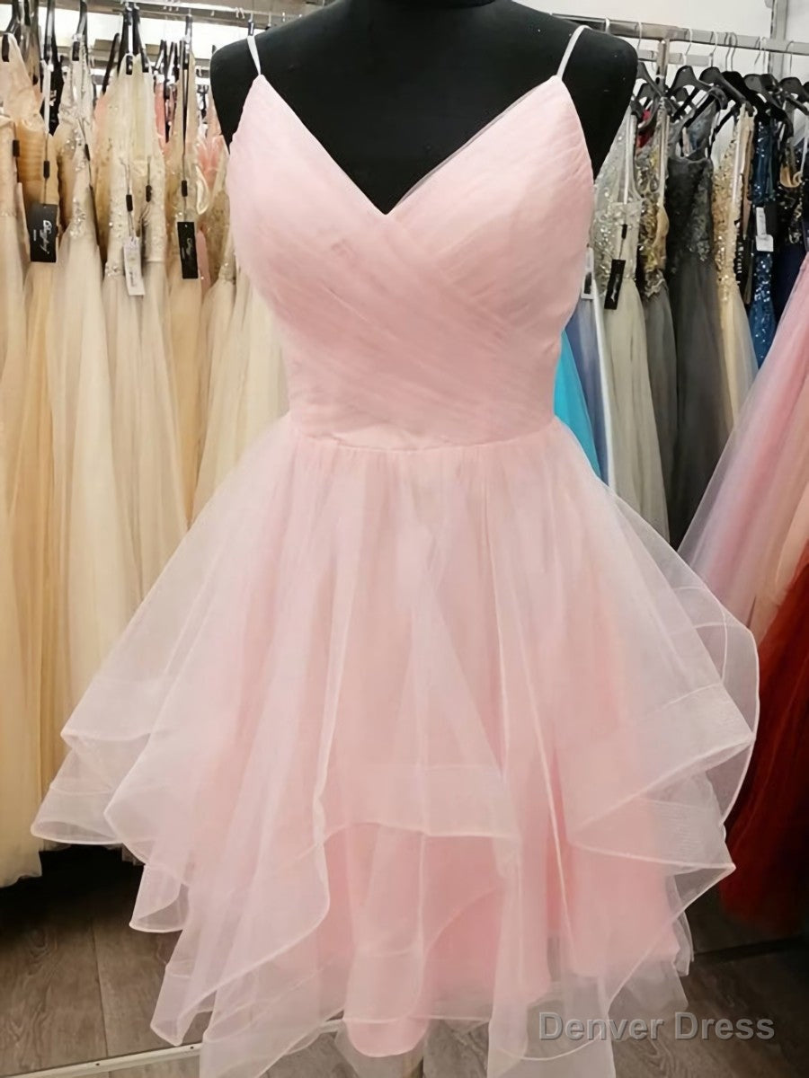 Short V Neck Pink Prom Dress, Short Pink V Neck Graduation Homecoming Cocktail Dresses