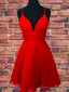 Short V Neck Red Prom Dress, V Neck Short Red Graduation Homecoming Dresses