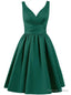 Short V Neck Satin Knee Length With Pleats Bridesmaid Dresses