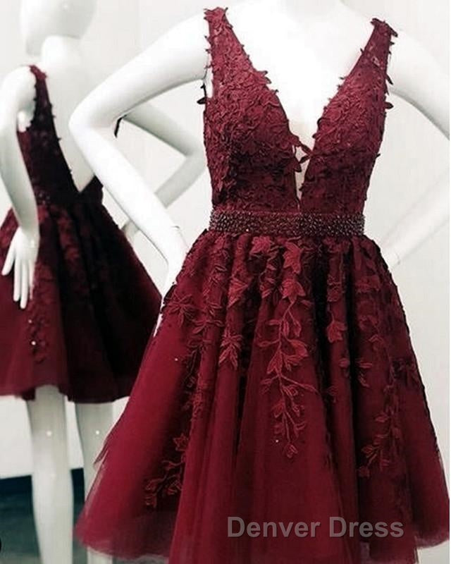 Short V Neck Tulle Prom Homecoming Dresses Lace Embroidery