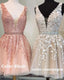 Short V Neck Tulle Prom Homecoming Dresses Lace Embroidery