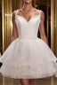 Short V Neck White Prom Dress, Short V Neck White Prom Homecoming Dresses