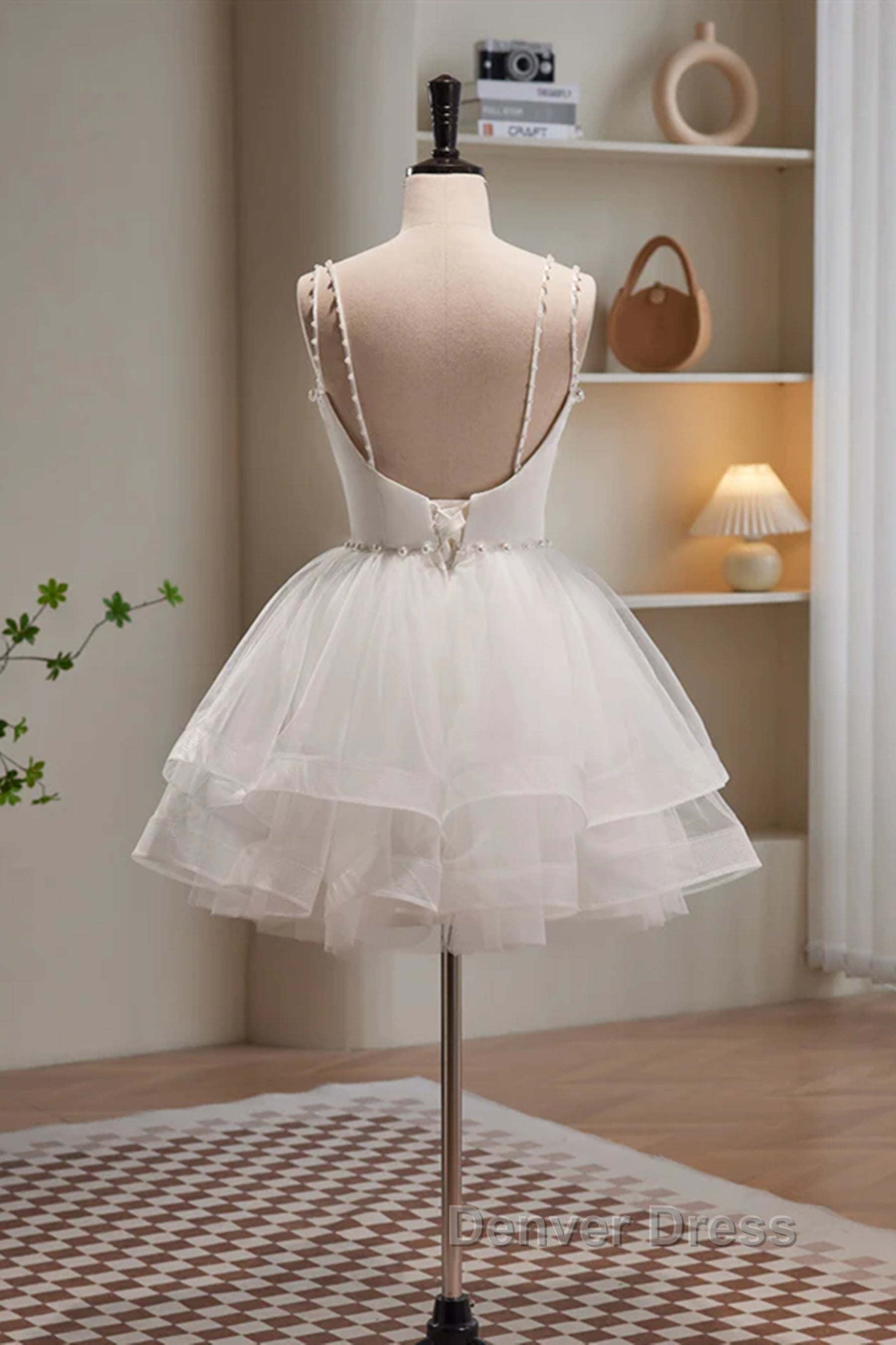 Short V Neck White Prom Dress, Short V Neck White Prom Homecoming Dresses Secondary image