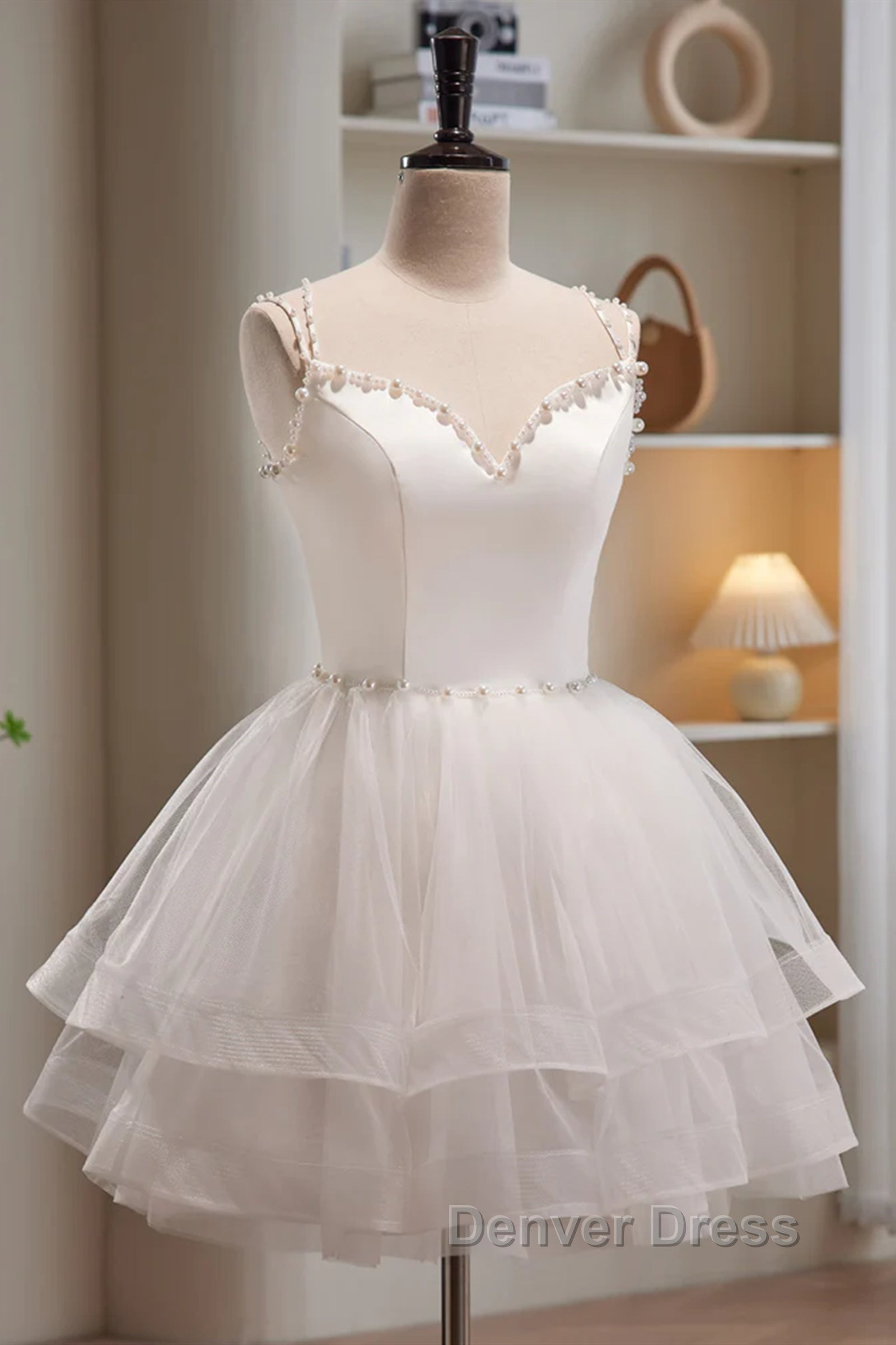 Short V Neck White Prom Dress, Short V Neck White Prom Homecoming Dresses