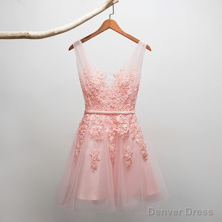 Short V-neckline Tulle with Applique Short Formal Dress, Cute Party Dress Secondary image