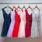 Short V Neckline Tulle with Applique Short Prom Dress, Cute Prom Dresses