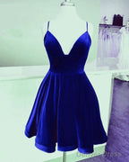 Short Velvet Prom Dresses V Neck Spaghetti Straps
