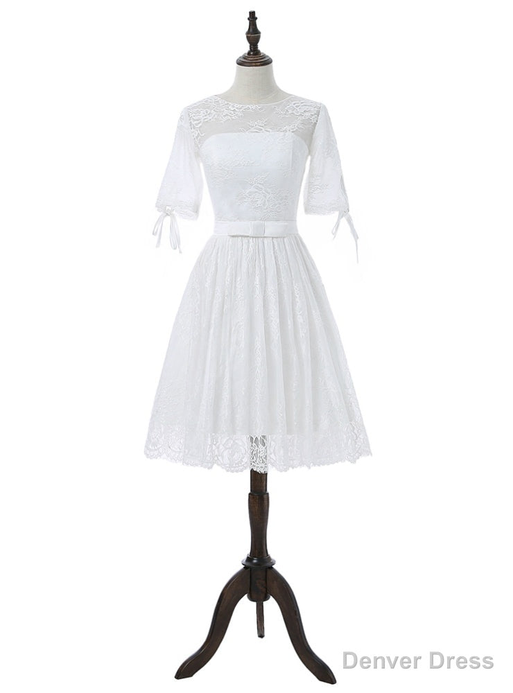 Short Wedding Dresses A-line Half Sleeves Short Lace Beach Main image