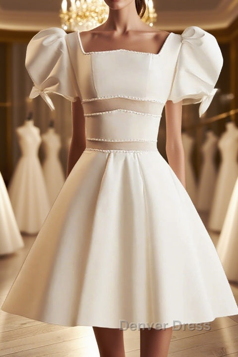 Short White Beaded Prom Dress, Short White Beaded Prom Homecoming Dresses Main image