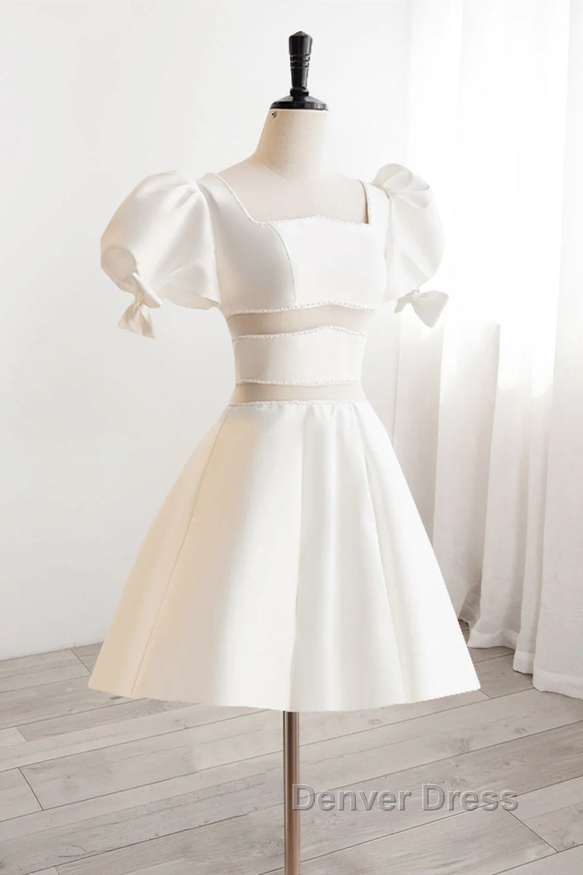 Short White Beaded Prom Dress, Short White Beaded Prom Homecoming Dresses Secondary image