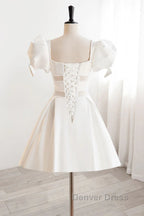 Short White Beaded Prom Dress, Short White Beaded Prom Homecoming Dresses