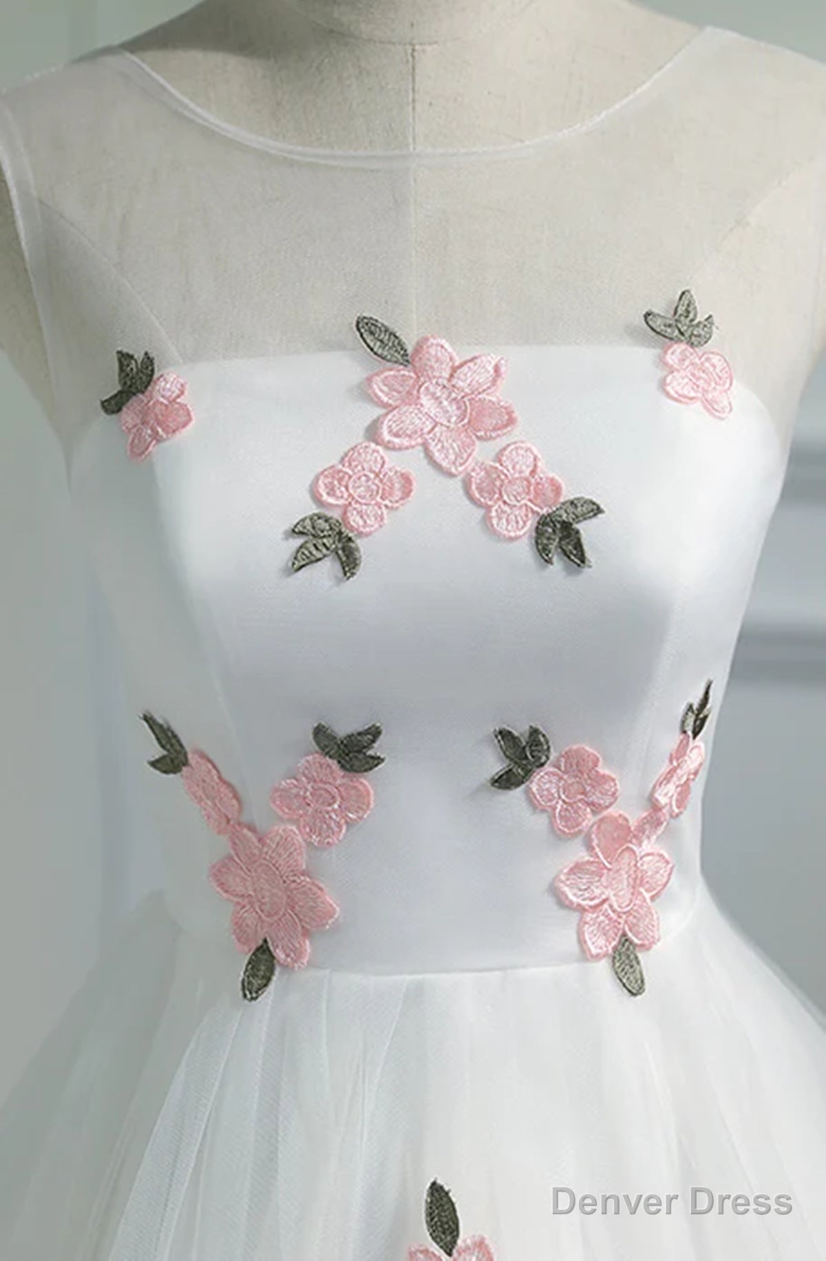Short White Floral Prom Dress, Short White Floral Prom Homecoming Dresses