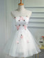 Short White Floral Prom Dress, Short White Floral Prom Homecoming Dresses