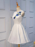 Short White Lace Floral Prom Dress, Short White Lace Floral Prom Homecoming Dresses
