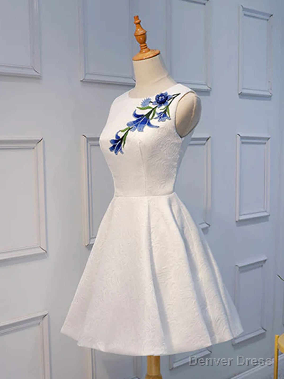 Short White Lace Floral Prom Dress, Short White Lace Floral Prom Homecoming Dresses