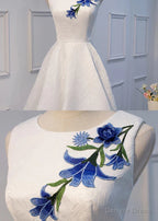 Short White Lace Floral Prom Dress, Short White Lace Floral Prom Homecoming Dresses