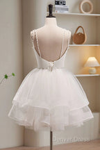 Short White Tulle Prom Dress, Short White Tulle Homecoming Graduation Dresses