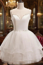 Short White Tulle Prom Dress, Short White Tulle Homecoming Graduation Dresses