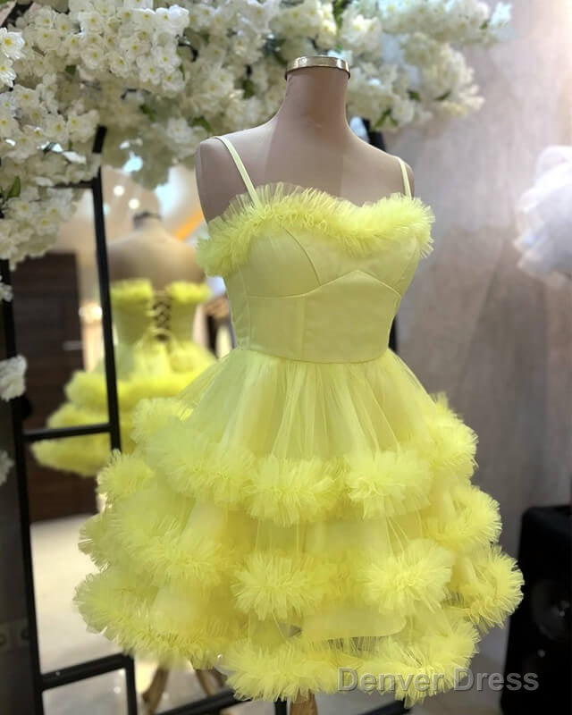 Short Yellw Tulle Ruffles Homecoming Dresses Main image
