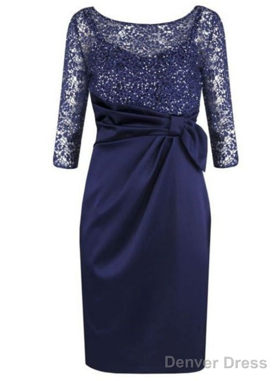 Short Zipper Sheath Homecoming Dress,Bateau Beading Homecoming Dress,Short/Mini 3/4 Sleeves Satin Homecoming Dresses Main image