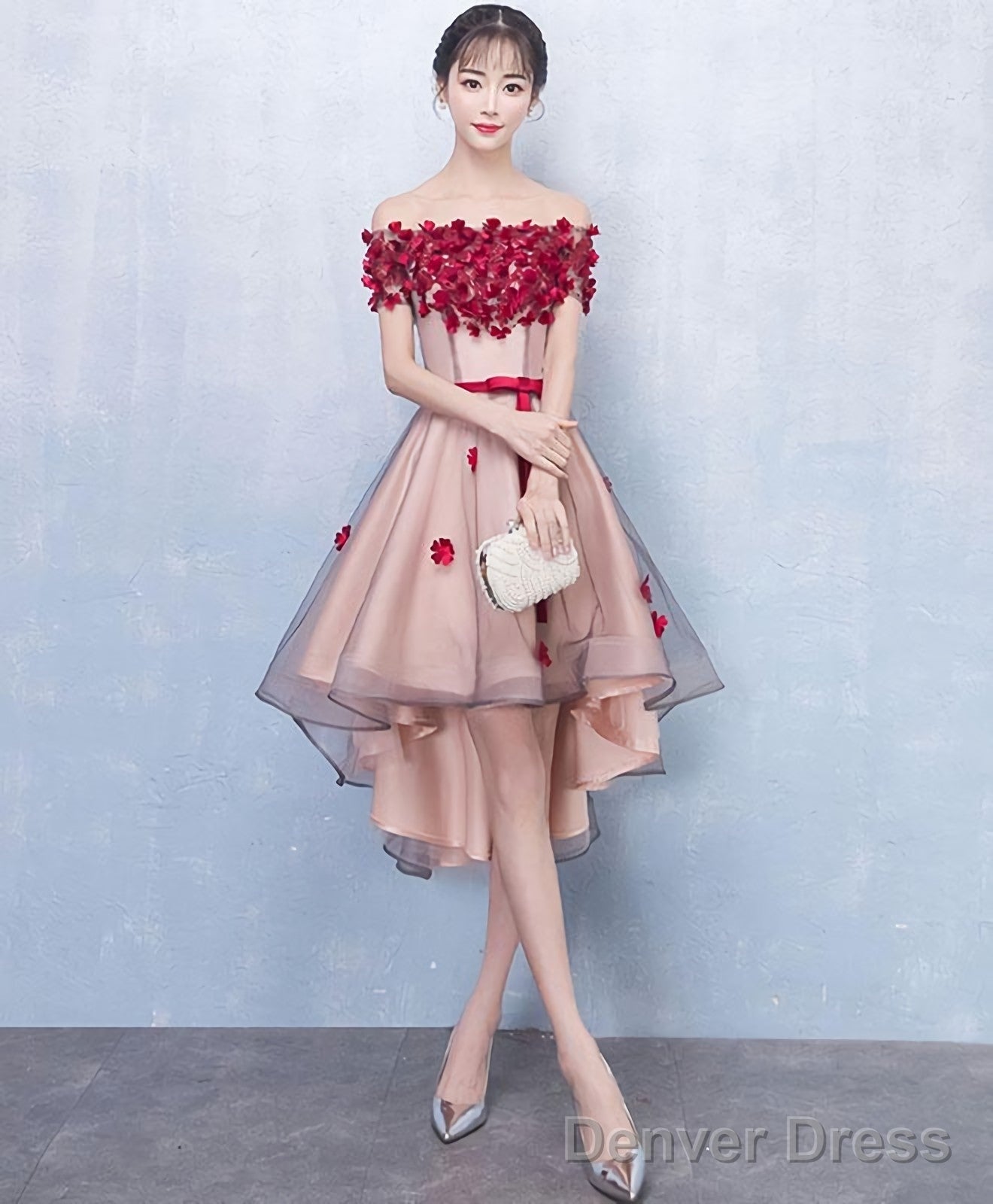 Cute Tulle Lace High Low Prom Dress Homecoming Dresses 1