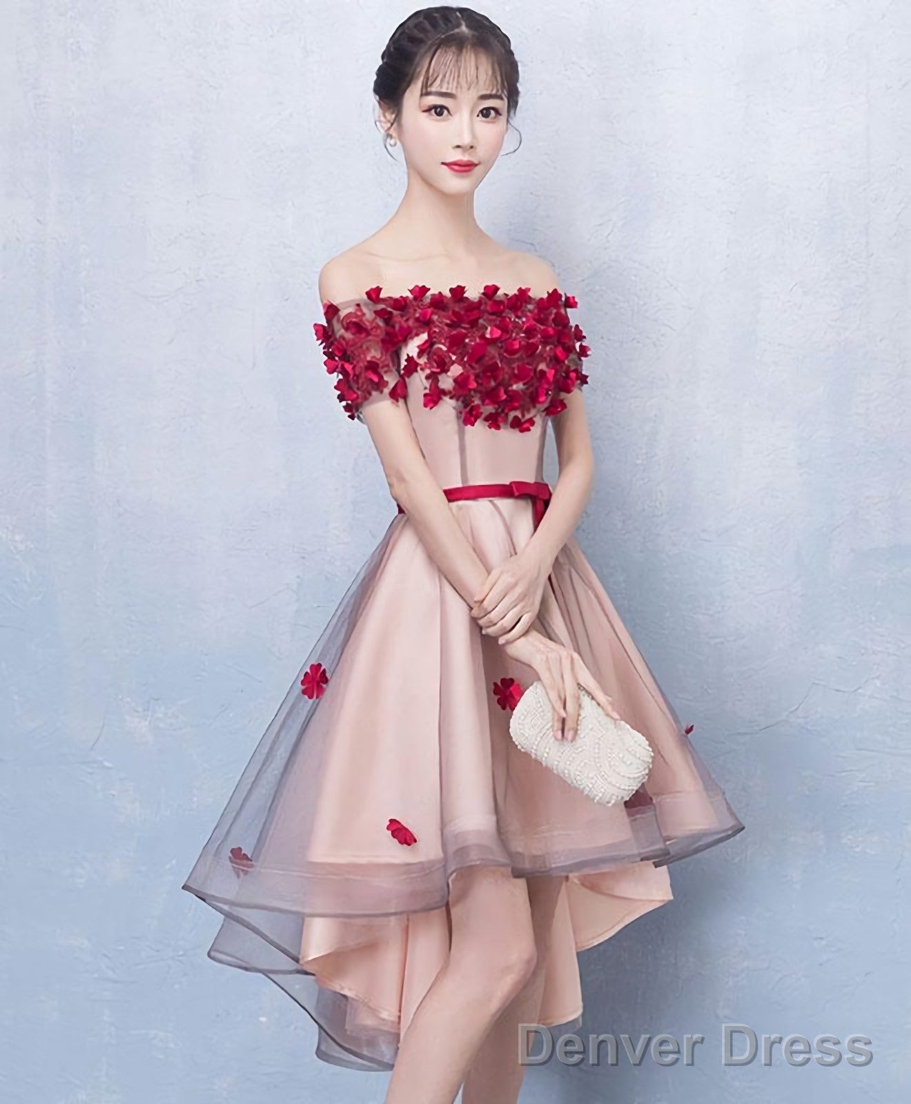 Cute Tulle Lace High Low Prom Dress Homecoming Dress 1