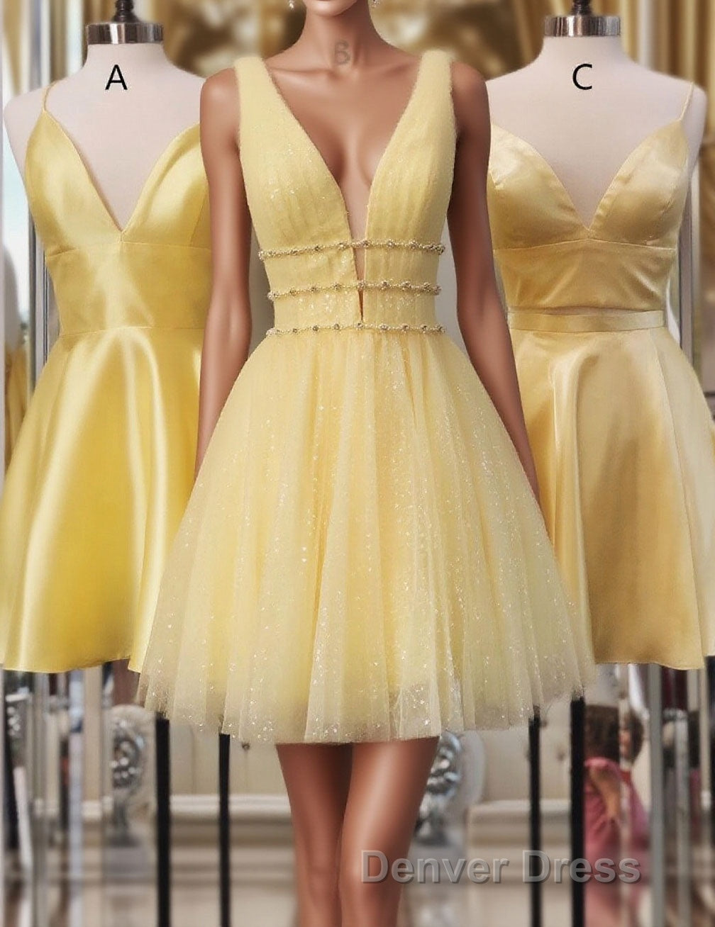 Princess A Line Short Yellow Homecoming Dresses Main image